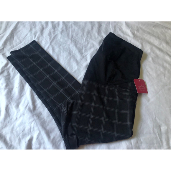 NWT Isabel Maternity Plaid Large Crossover Panel Ponte Maternity Pants XL - Picture 1 of 9